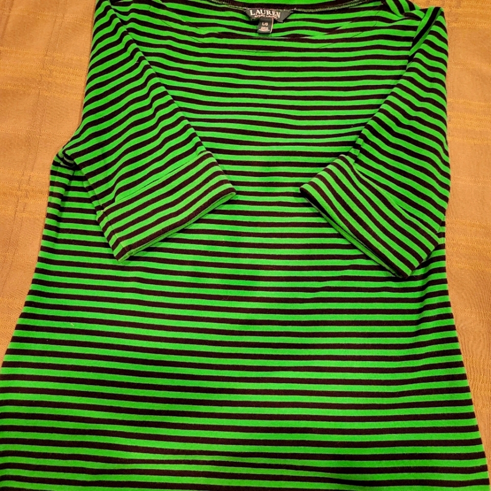 Short sleeve top, Ralph Lauren, size L (fits like M), green and black striped